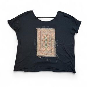 Insight x PACSUN Washed Black Abstract Tribal Print Open Back Crop Top — Size 4